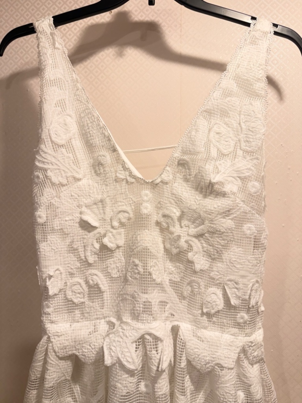 By Anthropologie White Lace V Neck Sleeveless Swing Mini Dress Tie Back z S Boho - Picture 3 of 13